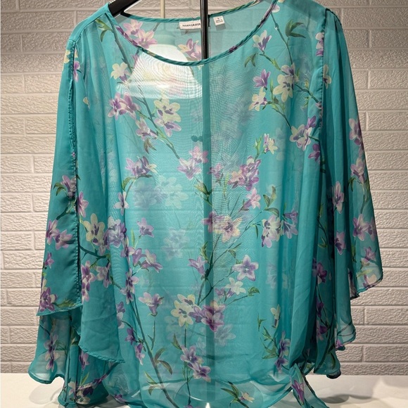 Susan Graver Teal Floral Blouse - Picture 1 of 3